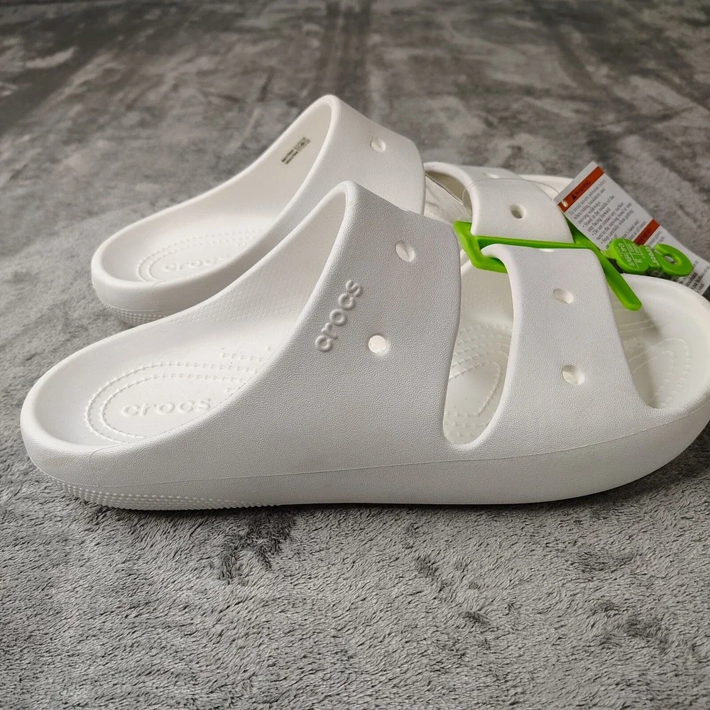 Crocs Classic Slide Sandals Mens 10 White Solid Two Strap Slip On Comfort‎
